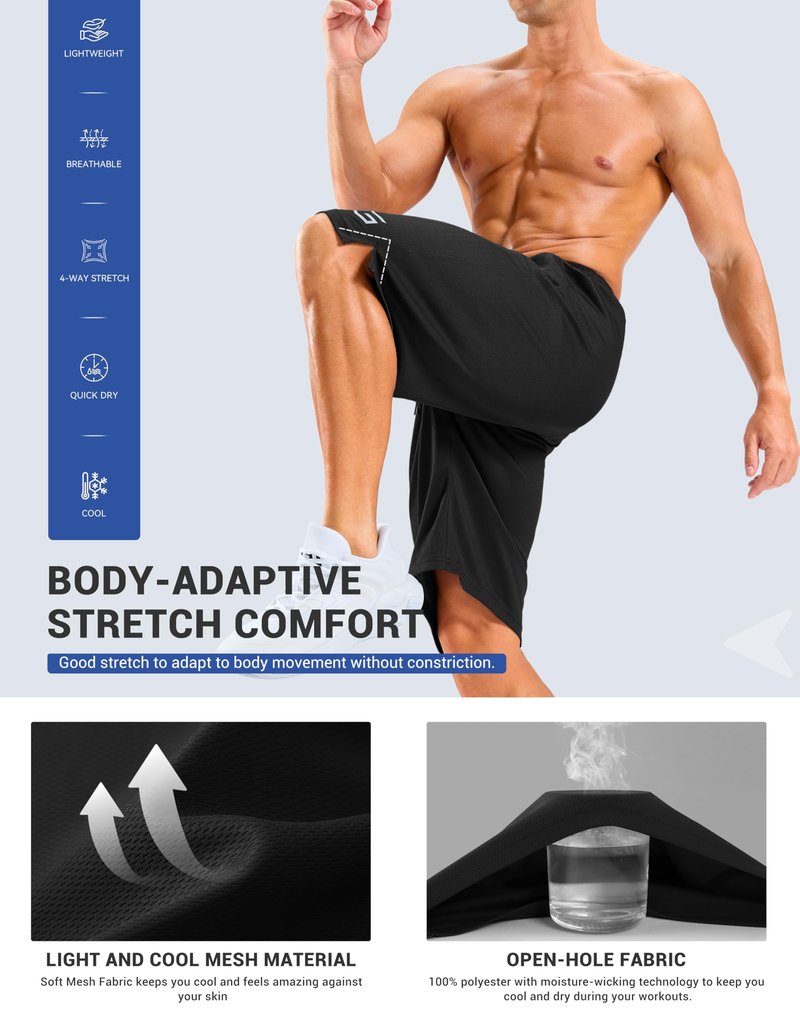 G Gradual Men's Gym Shorts with Zipper Pockets 11'' Basketball Athletic Long Mesh Shorts for Men Workout Quick Dry Lightweight Black