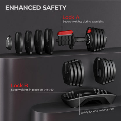 Yaheetech Adjustable Dumbbell Set 28/40/52.5/90LBS Adjustable Dumbbells Fast Adjust Dumbbell Weight Set with Anti-Slip Handle and Tray for Men/Women Home Gym Strength Training Equipment Single/Pair