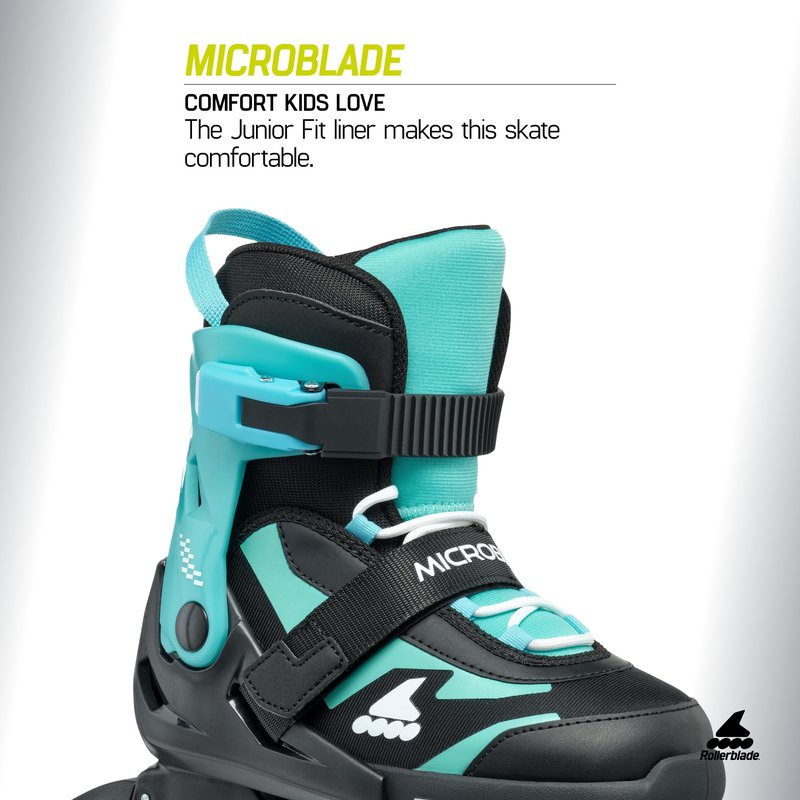 Rollerblade Microblade Kids Adjustable Fitness Inline Skate, Black/Light Blue,Junior, Youth Performance Inline Skates