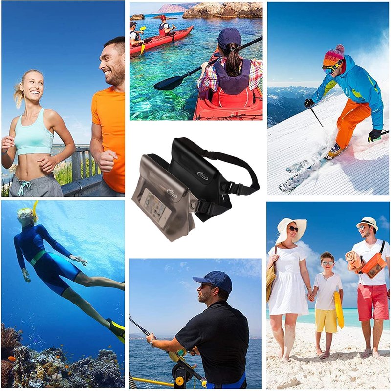 AiRunTech Waterproof Fanny Pack, Beach Cruise Vacation Essentials, Waterproof Pouch Protect Phone Passport Valuables Dry Safety, Paddle Board Kayaking Boating Swimming Accessories-2 Pack（Gray + Black）