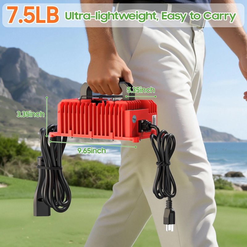 10L0L Smart Golf Cart Battery Charger for EZGO TXT & RXV 1994-up, 15 AMP 48 Volt Golf Cart Charger with 3-pin Triangular Plug Fits Lead-Acid and Lithium Battery