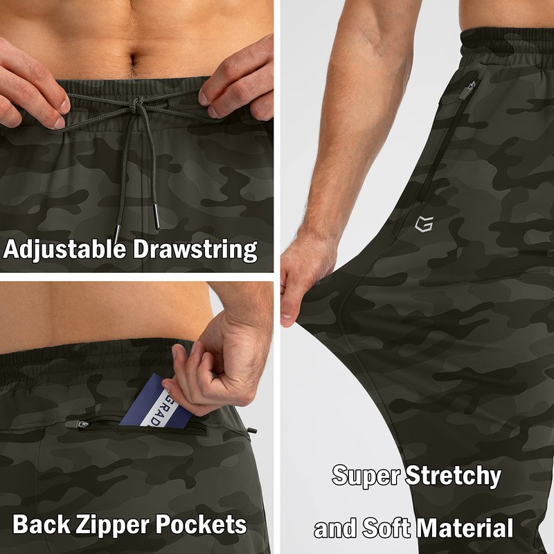 G Gradual Men's Sweatpants with Zipper Pockets Tapered Joggers for Men Athletic Pants for Workout, Jogging, Running (Green Camo, 3X-Large)