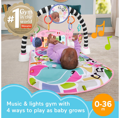 Fisher-Price Baby Activity Mat Glow and Grow Kick & Play Piano Gym, Portable Musical Toy with Smart Stages Learning, Ages 0+ Months, Pink, Queens English Version, HYH63