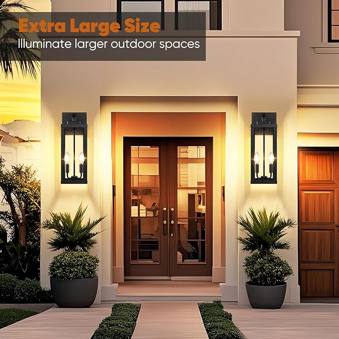 BesLowe 18” Upgraded Motion Sensor Outdoor Wall Lights, Dusk to Dawn Porch Lights Outdoor Wall Sconces, 3 Lighting Modes Exterior Lighting Fixtures with Hooks, Black Outside Lights for House, 2-Pack