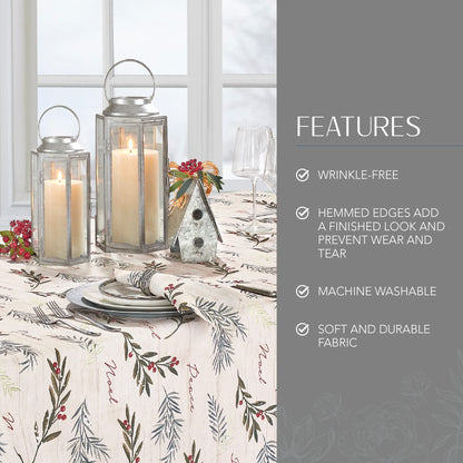 Elrene Home Fashions Holiday Tree Trimmings Wrinkle Resistant Fabric Tablecloth, Christmas, 60"X102", Oblong