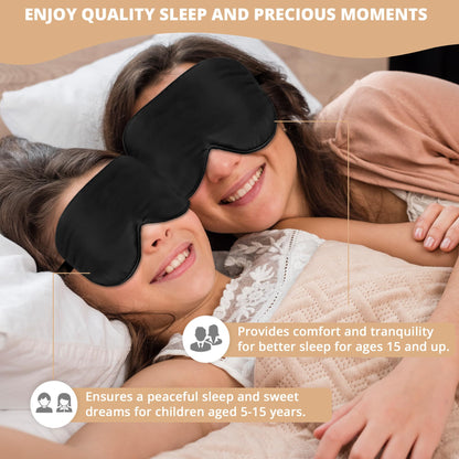 Kids Sleep Mask Eye Cover, 100% Real Natural Pure Silk Eye Mask with Adjustable Strap, Blindfold Kids Eye Mask for Sleeping, Eye Shade for Boys Girls and Adult, Pressure-Free Comfort (Black)