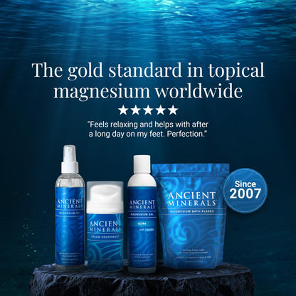 Ancient Minerals Magnesium Oil Ultra Spray with OptiMSM - Pure Genuine Zechstein Magnesium Chloride Supplement with MSM - Best Topical Skin Application for Dermal Absorption (8oz)