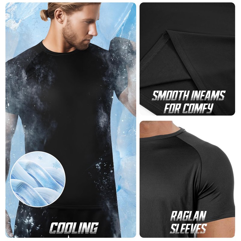 BRISIRA Cooling Workout T Shirts Men Lightweight Short Sleeve Quick Dry Fit Performance Gym Tees Moisture Wicking Athletic Black