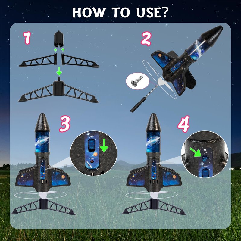 Rocket Launcher for Kids -200 Feet of Flight Altitude, Auto Electric Rocket Toys with Safe Parachute, Outdoor Summer Yard Toys Easter Birthday Gifts for Boys & Girls Age 6 7 9 10 12 8-13 Years Old