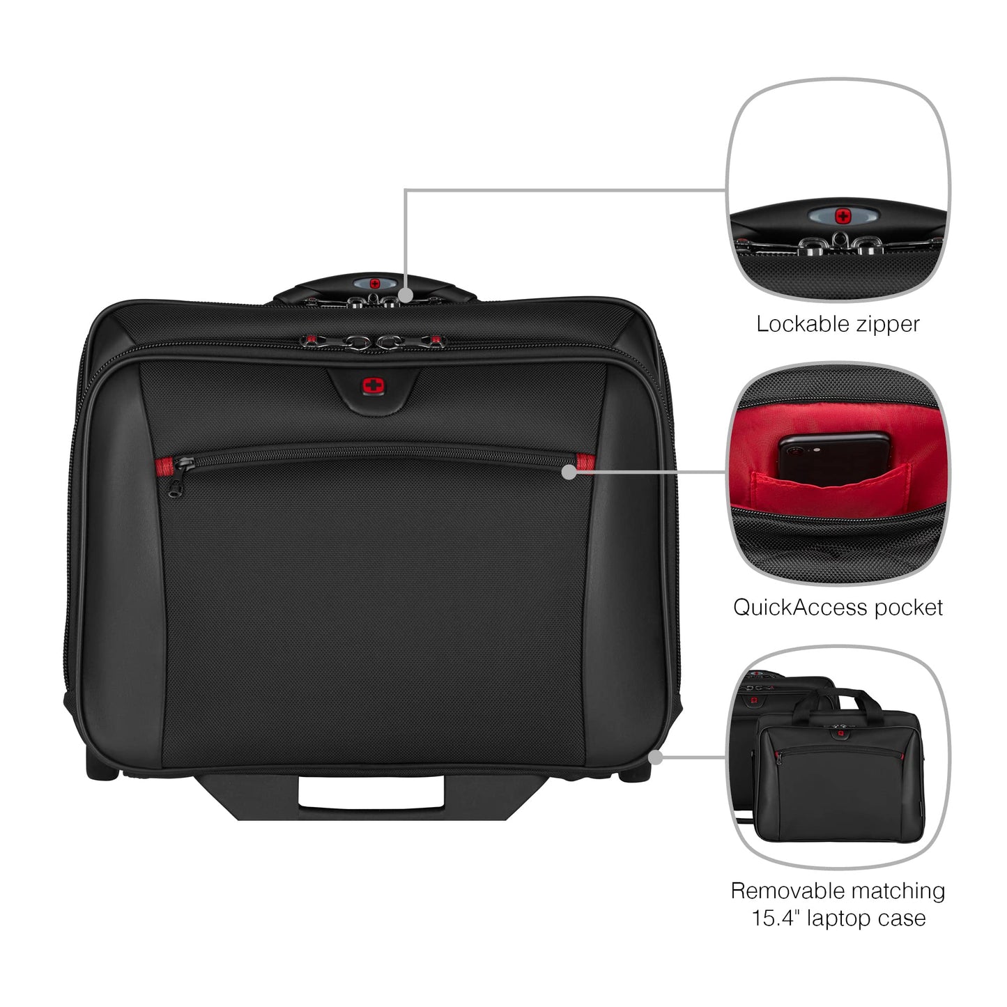 WENGER Potomac 2-TLG Laptop Trolley for up to a 17” Notebook, removable 15” Laptop Bag, 23 l, Women Men, Office Business Travel, Black, 600661