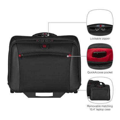 WENGER Potomac 2-TLG Laptop Trolley for up to a 17” Notebook, removable 15” Laptop Bag, 23 l, Women Men, Office Business Travel, Black, 600661