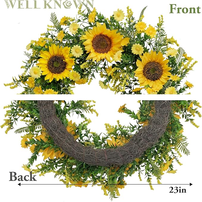 Well Known 21 Inch Sunflower Wreath for Front Door - Yellow Fall and Summer Decor - Handmade Silk Floral Arrangement for Home, Party, Festival, Wedding