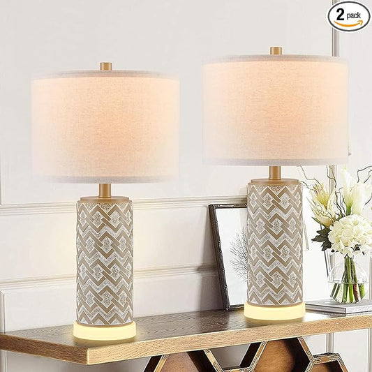 Kyrid Farmhouse Table Lamps Set of 2 with Night Light, Rustic Nightstand Lamps for Living Room and Bedroom (Bulbs Included)
