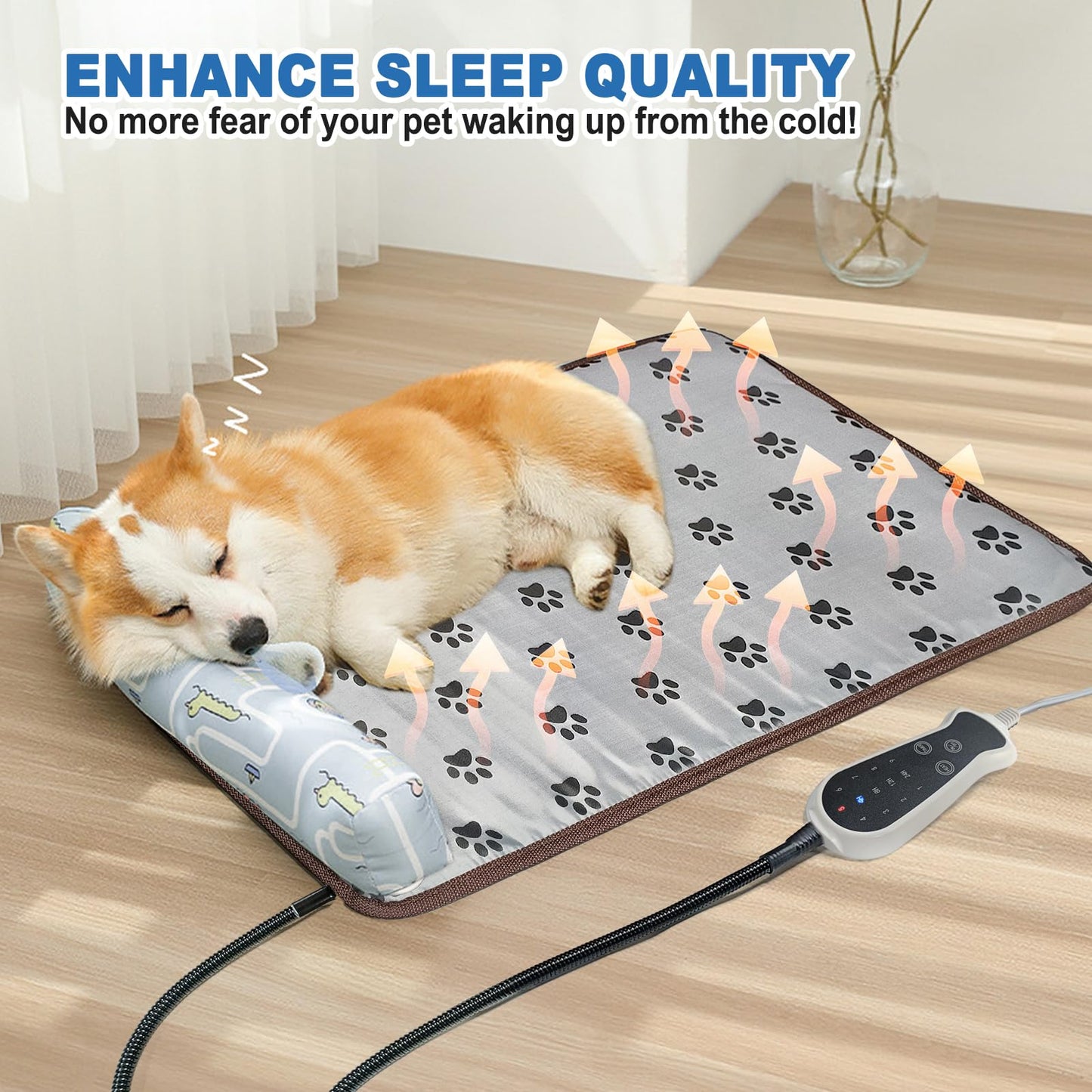 RC SLL Dog Heating Pad for Large Dogs, Pet Heating Pads for Dogs Cats, Waterproof Heated Pet Pad with Smart Thermostat Switch, Puppy Heating Pad for Whelping Box(FootPrint,48 * 72cm)