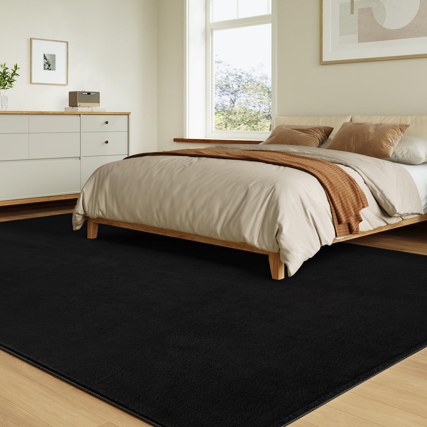 CASTLYE Solid Washable Area Rug - 6x9 Medium Pile Faux Cashmere Carpet for Living Room Bedroom, Black