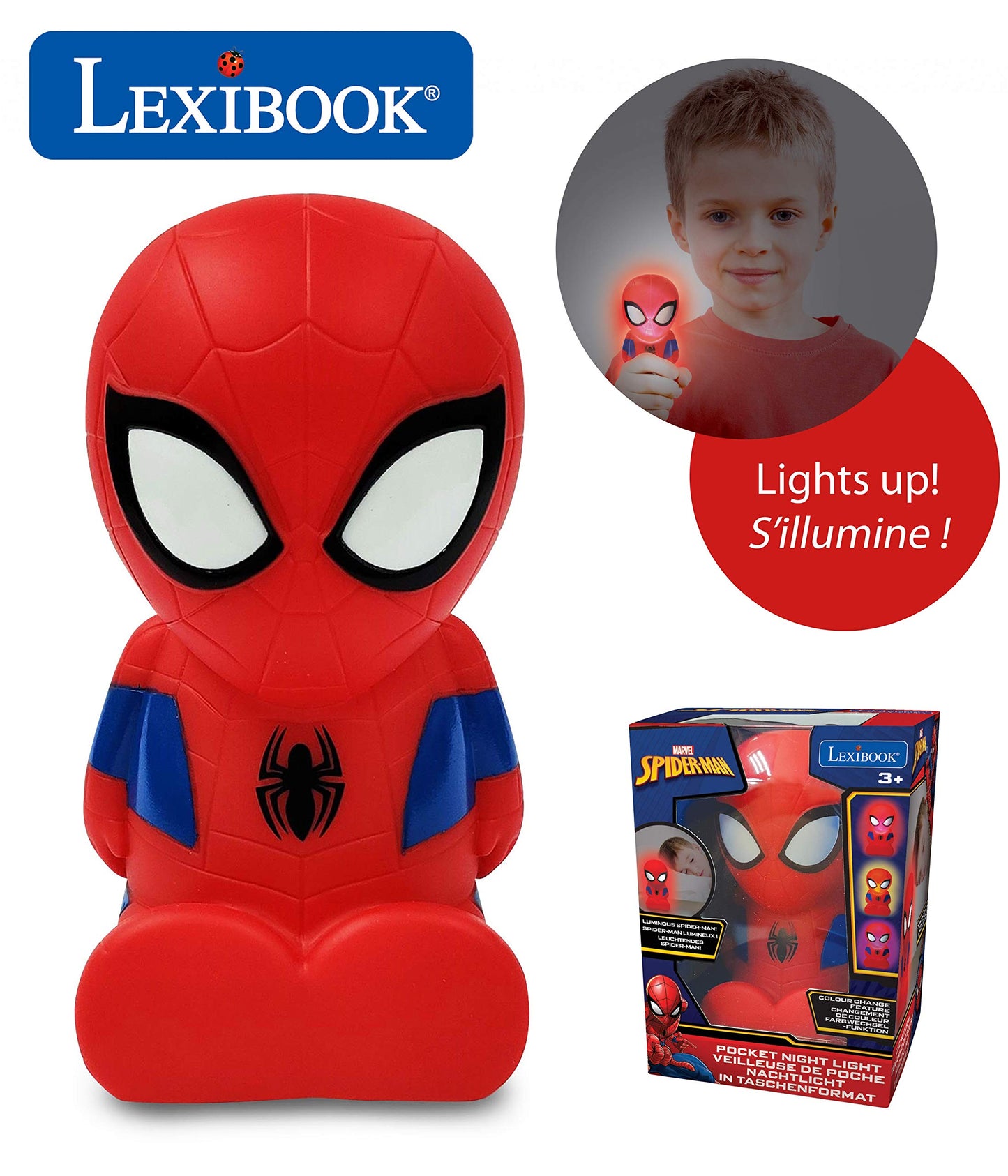 LEXIBOOK Spider-Man Color NightLight for children's room, color change, smooth light, Battery, Blue/Red, NLJ01SP