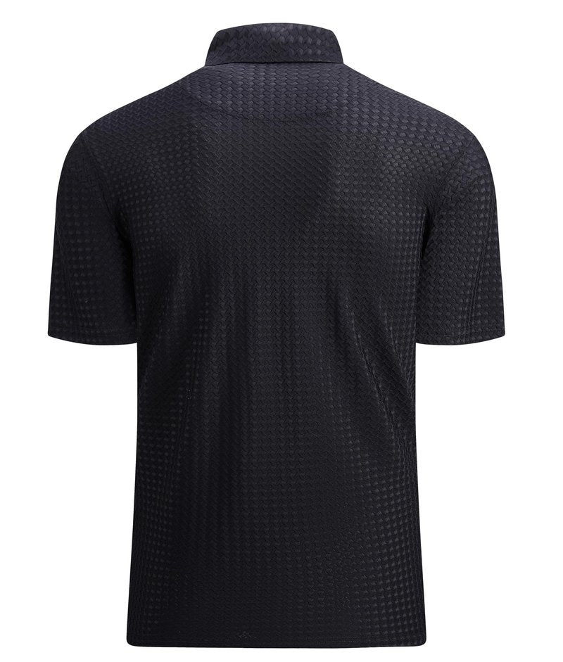 Alex Vando Mens Bubble Jacquard Polo Shirt Super Stretch Short Sleeve Polo Shirts for Men,Black,XL