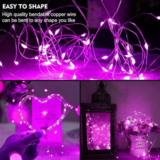 pozzolanas 12 Pack Pink Fairy Lights Battery Operated 3 Modes 7FT 20 LED Waterproof String Lights Twinkle Silver Wire for Mason Jars Wedding Christmas Halloween Part Decor (12, Pink)