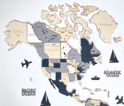 Wooden World Map 3D Art Large Wall Decor - Size (M, L, XL) Any Occasion Gift Idea - Wall Art For Home, Kitchen or Office (SIZE L, ALASKA)