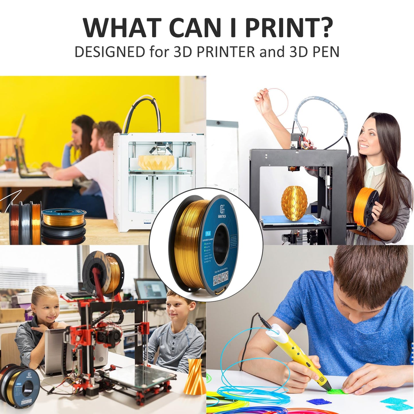 PLA Filament 1.75mm, Silk Style Filament, Geeetech 3D Printer Shine PLA Filament,1kg per Spool,Silk Gold