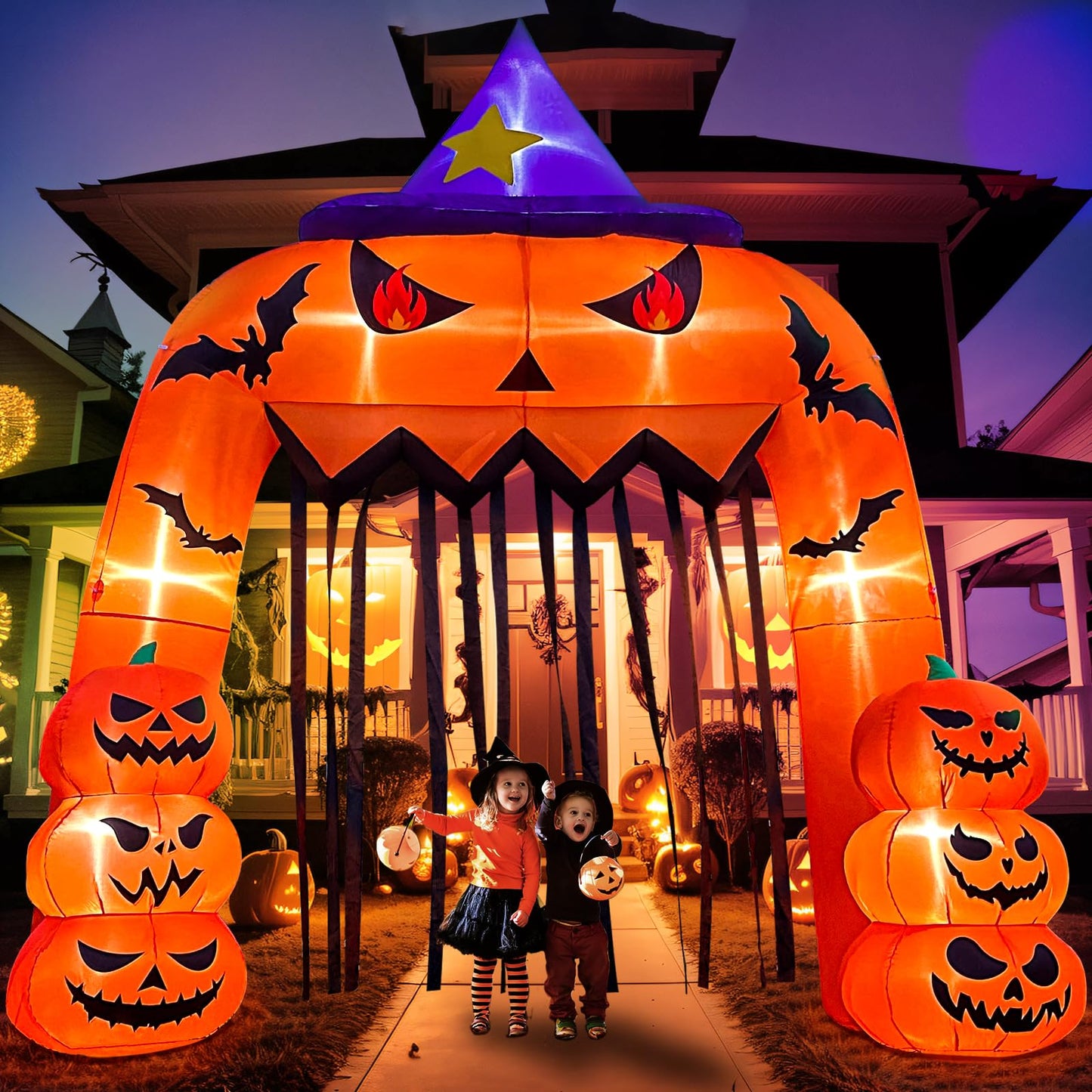 AerWo 12FT Tall Halloween Inflatables Archway Giant Arch, Pumpkin Blow Up With Built-in LED Lights for Outdoor Decorations, Holiday Yard Lawn Garden Party Decor