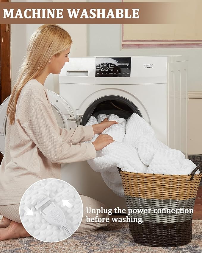CAROMIO Heated Blanket Queen Size with LCD Dual Controller, Waffle Weave Fast Heating Electric Blankets, 10 Heat Levels & 1-12H Time Settings, ETL Certified, Machine Washable, Off White, 84" x 90"