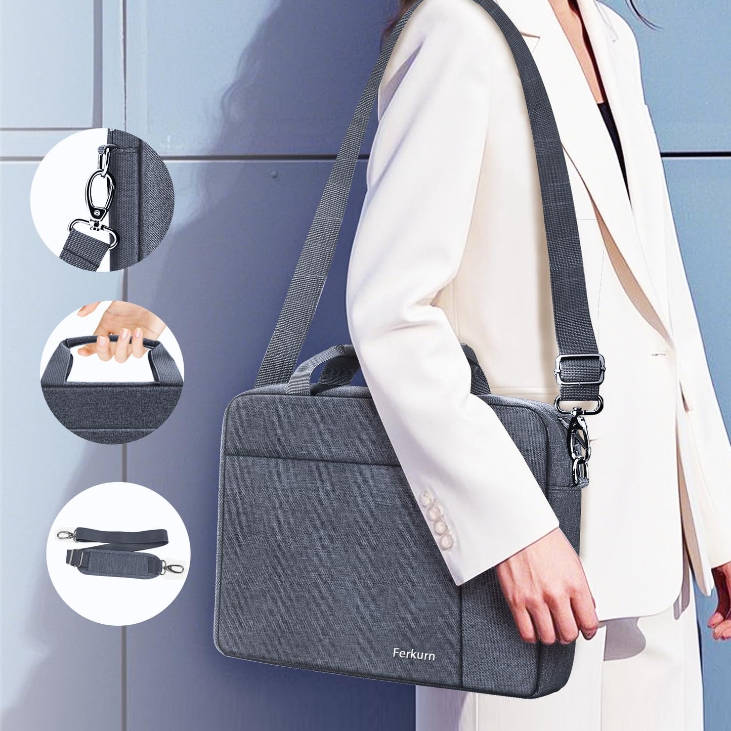 Ferkurn Laptop Bag Case Sleeve 15 15.6 16 inch for Women Men Compatible with 15"/16" MacBook Pro/Air M4/M3/M2/M1, Surface Laptop 6/5/4 Book, XPS 15, HP Pavilion, Lenovo, Acer, ASUS, Samsung, Grey