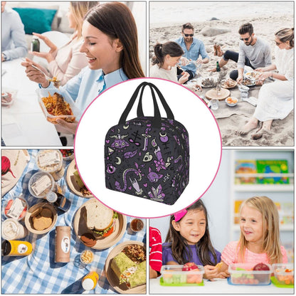 Funacola Magic Goth Spooky Gray Purple Black Lunch Box Reusable Halloween Lunch Bag Witch Insulated Meal Bags Food Container For Boys Girls Men Women Kids School Work Travel Picnic