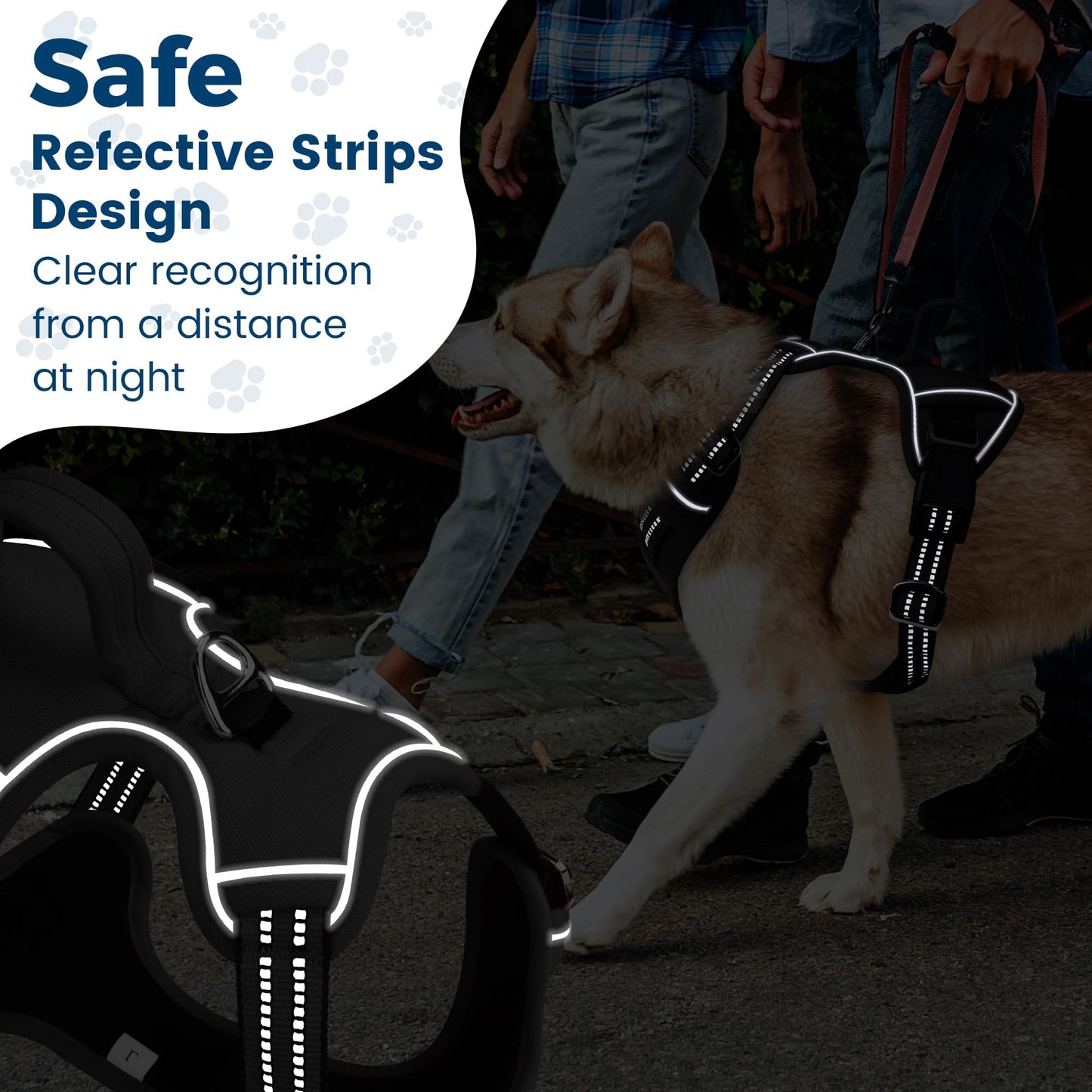 Funfox Dog Harness Medium No Pull, Adjustable Dog Harness with Handle Reflective Strips for Walking, Anti Pull Breathable Padded Pet Vest Front Clip Easy Control Small Large Breed Black M