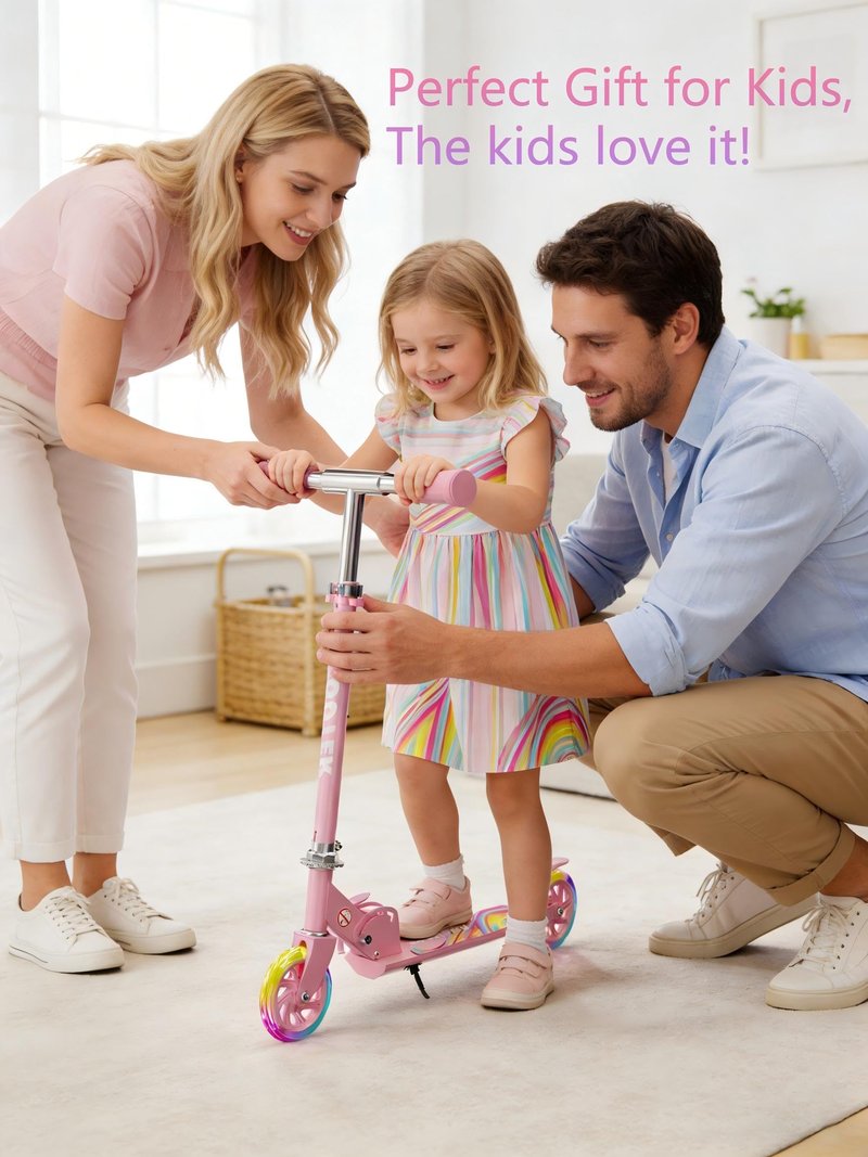 Scooter for Kids Ages 3+, 2 Wheels Kids Kick Scooter with Led Light Up & 3 Levels Adjustable, Lightweight Foldable for Boys&Girls