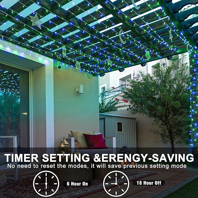 250 LED Blue Green Christmas Lights Outdoor Waterproof, 82ft Clear Wire Christmas Tree Lights 8 Modes Plug in Twinkle Fairy Lights for Indoor Christmas Bedroom Tree Decoration