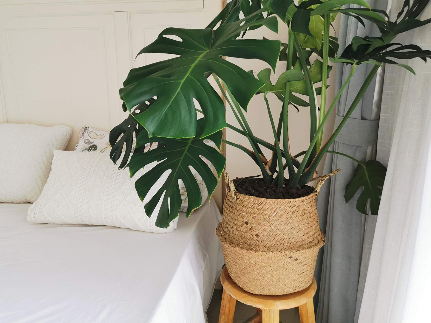 DOKOT Seagrass Plant Basket with Handles, Wicker Woven Storage Basket, 9.5inch Diameter x 11inch Height