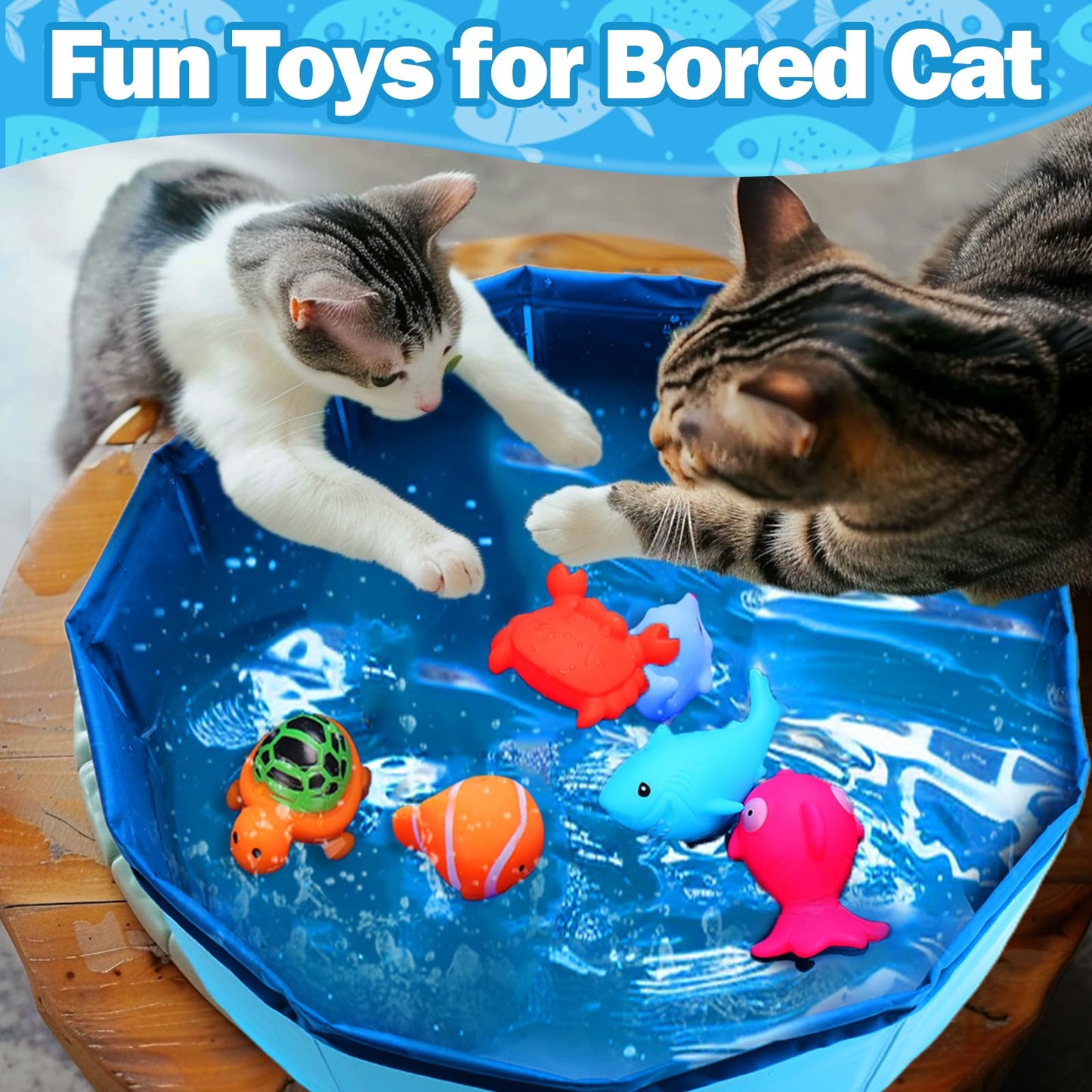 BABORUI Cat Pool Toy with Fish-Water Cat Toys, Portable Cat Pool Toy, Cat Water Toys for Bored Indoor Cats, Interactive Cat Toys for Indoor Cats for Endless Self Play
