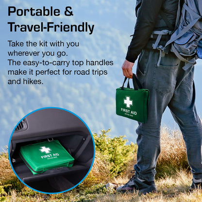 220 Piece Premium First Aid Kit Bag - Includes Eyewash, 2 x Cold (Ice) Packs and Emergency Blanket for Home, Office, Car, Caravan, Workplace, Travel and Sports