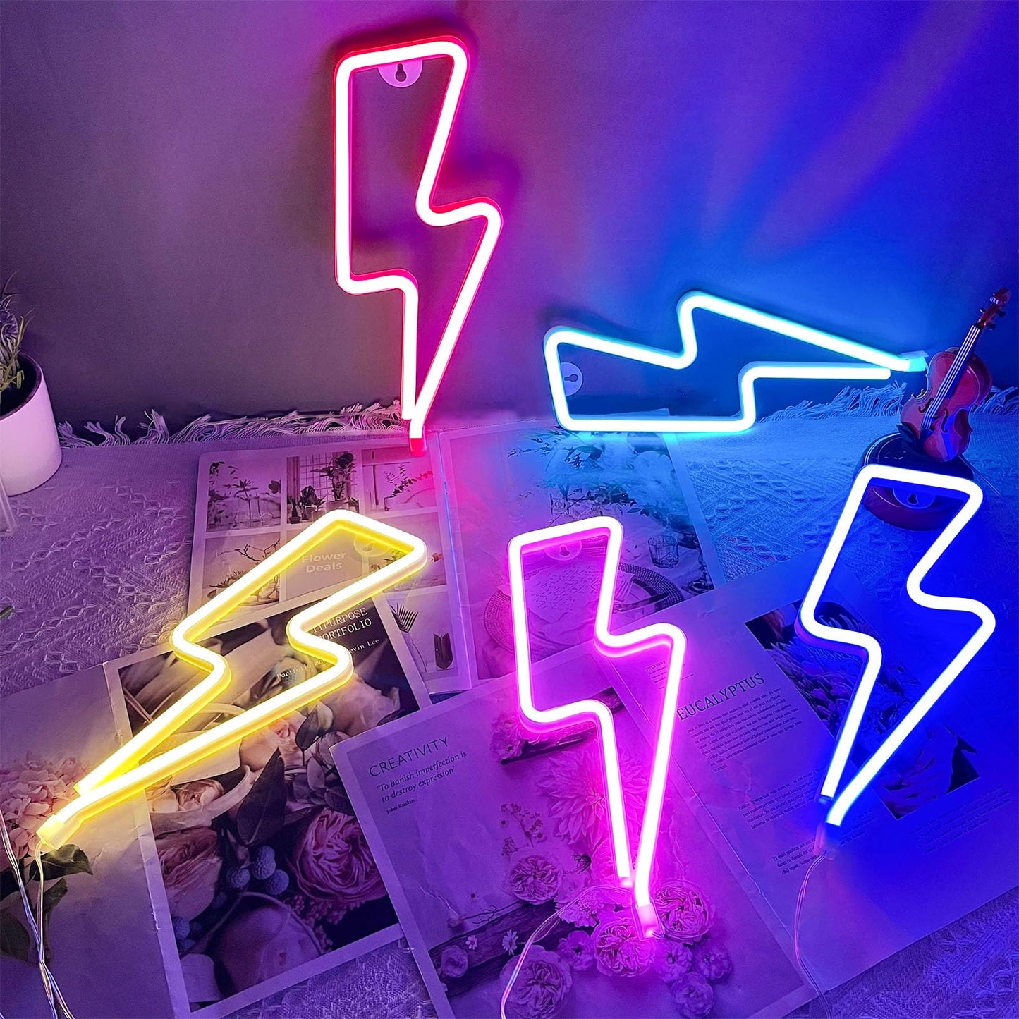 Neon Signs Lightning Bolt Neon Light Sign for Wall Decor, Battery or USB Powered Led Lightning Light Neon Sign for Bedroom, Kids Room, Birthday, Party, Wedding, Home,Kids Decorations Yellow