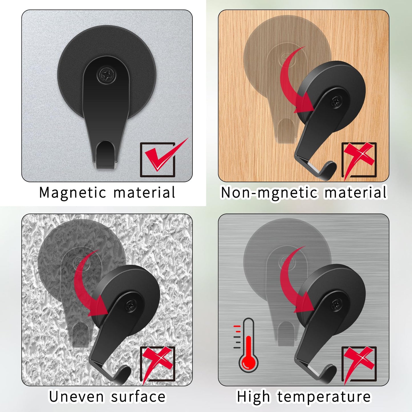 FYY Magnetic Wreath Hanger, 4 Pack Heavy Duty Magnets with Hook for Refrigerator, Christmas Decoration Magnetic Hooks for Metal Front Door, Cruise Hook Hanger for Hanging Cabins Grill Coat Pattern 1
