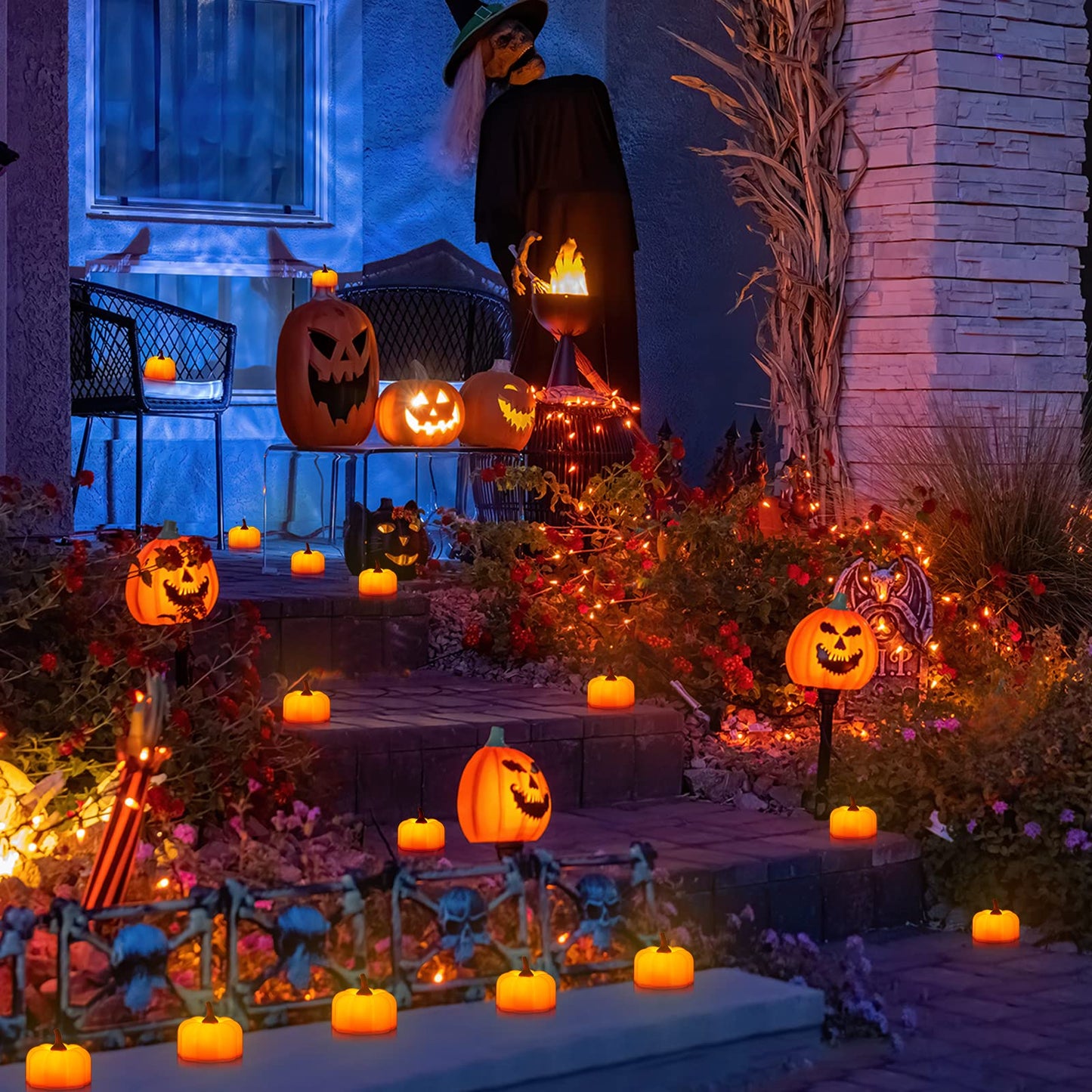 ORIA Pumpkin Tea Lights, 12 Pack Flickering Flameless Pumpkin Candles, for Decoration, Halloween, Thanksgiving Party