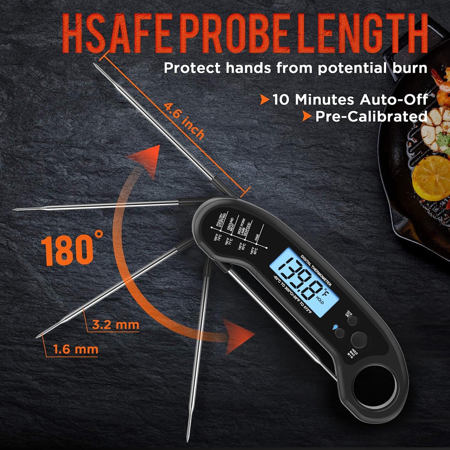 Meat Thermometer Digital, Instant Read Meat Thermometer for Grill and Cooking, Waterproof Food Thermometer for Kitchen and Outside, BBQ, Turkey, Candy, Liquids, Beef