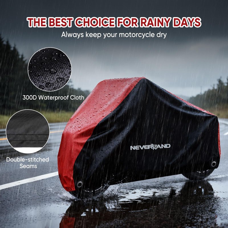 NEVERLAND Motorcycle Cover Waterproof Outdoor - All Season Scooter Covers Heavy Duty with 2 Lock-Holes, Bandage & Storage Bag Fits Most Motorcycles, Scooters, Dirt Bikes, Sportbikes (Up to 86”)