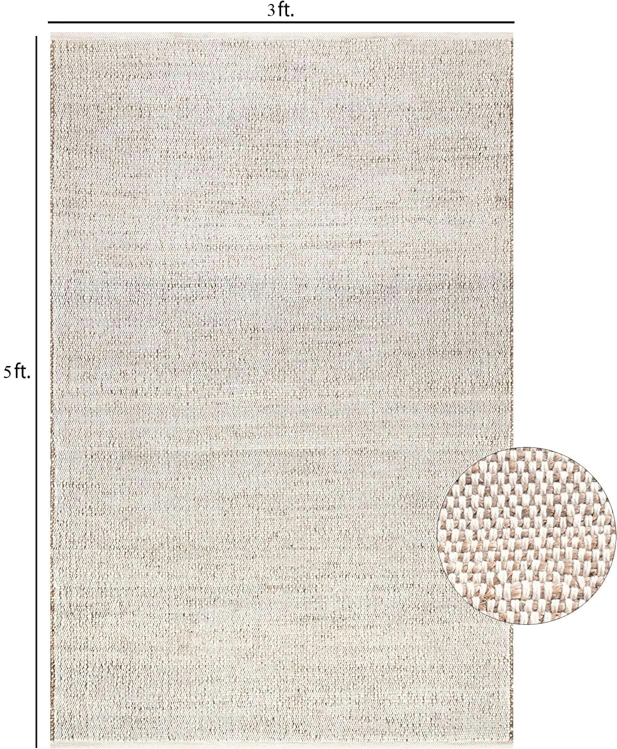 FRELISH DECOR Handwoven Jute Blend Cotton Area Rug- Natural Yarn- Contemporary Farmhouse Decor- Rustic Nautical Rugs for Bedroom Living Room (3'x5')