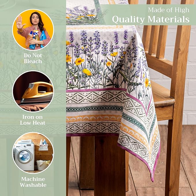 Maison d' Hermine Table Cloth Rectangle Table 100% Cotton 54 x 72 Inches Tablecloth Reusable Decorative for Dining Room, Farmhouse, Home, Party, Festive & Wedding Spring Summer - Fanny Lavender