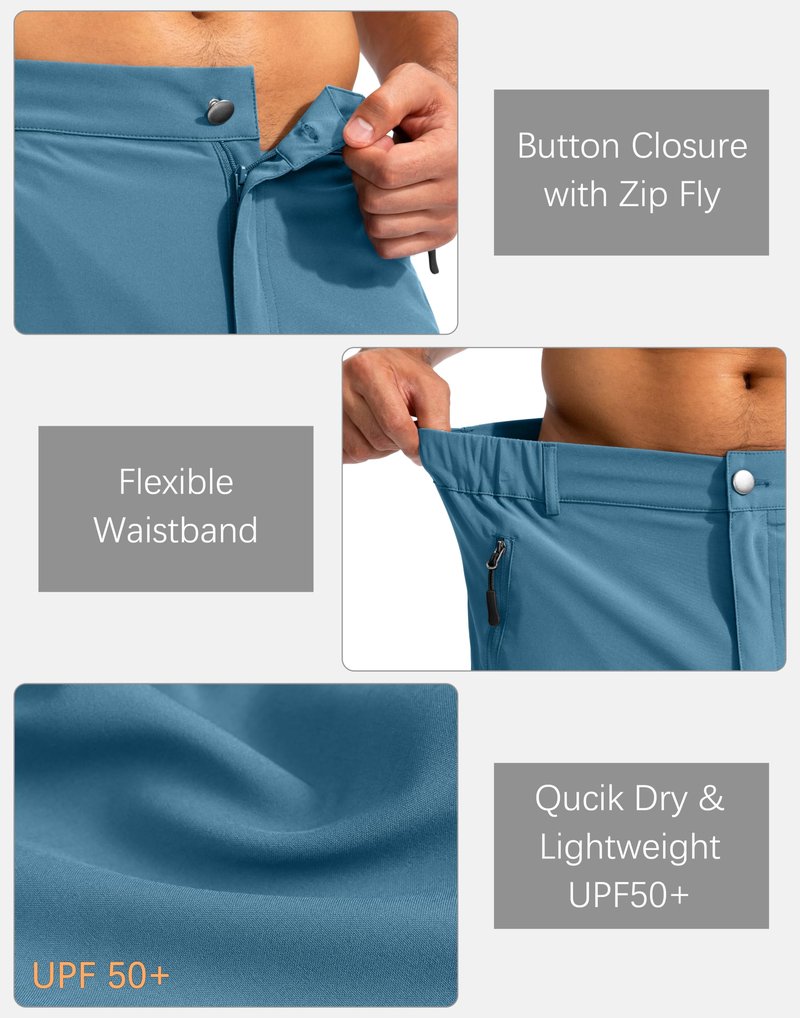 Pudolla Men's Hiking Cargo Shorts 9" Lightweight Outdoor Work Shorts for Men Travel Golf Camping Casual with 5 Zipper Pockets(Sea Blue X-Large)