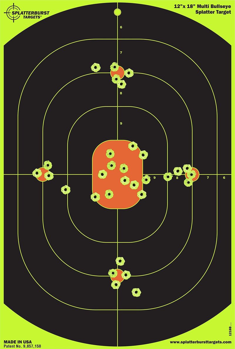 Splatterburst Targets - 12 x 18 inch Bullseye Splatter Target - Easily See Your Shots Burst Bright Fluorescent Yellow Upon Impact - Made in USA Made in The USA (25 Pack)