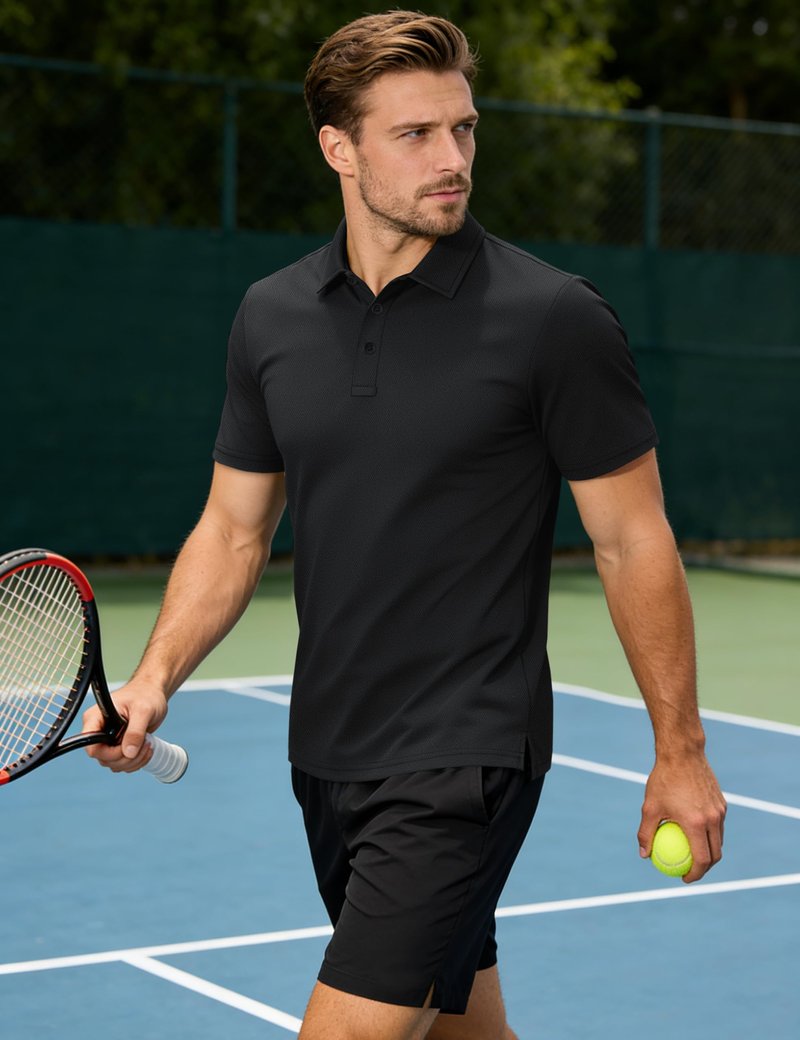 TACVASEN Mens Polo Shirts Short Sleeve Dry Fit Performance Breathable Golf Shirt with Collar Tennis Casual Business Work Black, L
