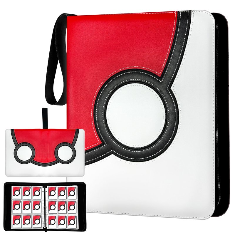Anime Inspired Trading Card Binder with PU Leather Cover, Zipper & Handle, 9 Pocket Double Sided Pages Fits 900 Cards, 3 Ring Collector Binder for Standard Size Cards, 13"x10.5"x1.8"