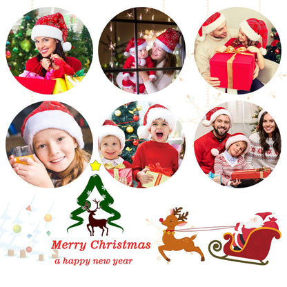 LessMo 4 Pcak Christmas Santa Hat, Santa Hat Adults Christmas Hats, Reusable Double Liner Plush with Snowflake Pattern, for Children Kids Christmas New Year Festive Holiday Party Supplies
