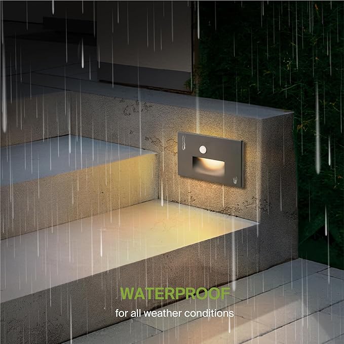 ASD LED Recessed Step Light Fixture, Outdoor & Indoor Stair Tread Lighting | 3CCT, Motion Sensor, Waterproof, ETL Listed | 3W 120LM 3000K-5000K 120V | Staircase Hardwired Illumination | Black