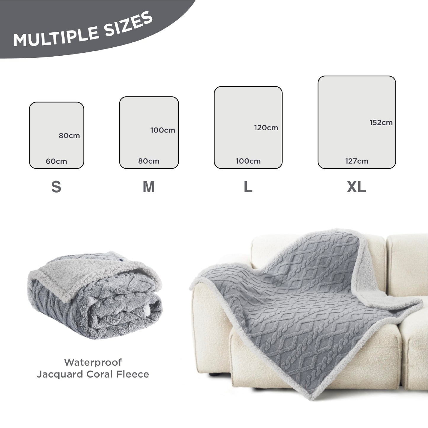 Lesure Large Dog Blanket Washable - 80x100cm Waterproof Blanket for Medium Dogs and Large Cats, Soft Pet Throw Protects Bed and Sofa with Soft Plush, Grey
