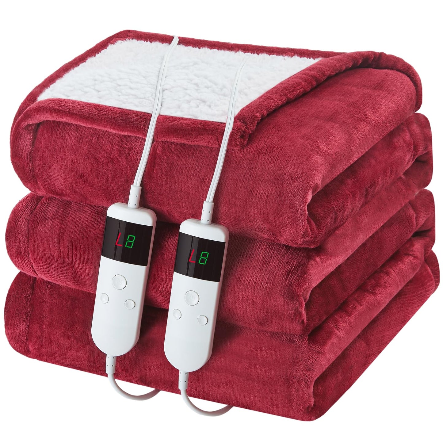 Electric Heated Blanket Queen Size 84''x90'' Soft Flannel & Sherpa Electric Blanket with 10 Heating Levels, Automatically Shut Down After 8h with Overheat Protection Machine Washable