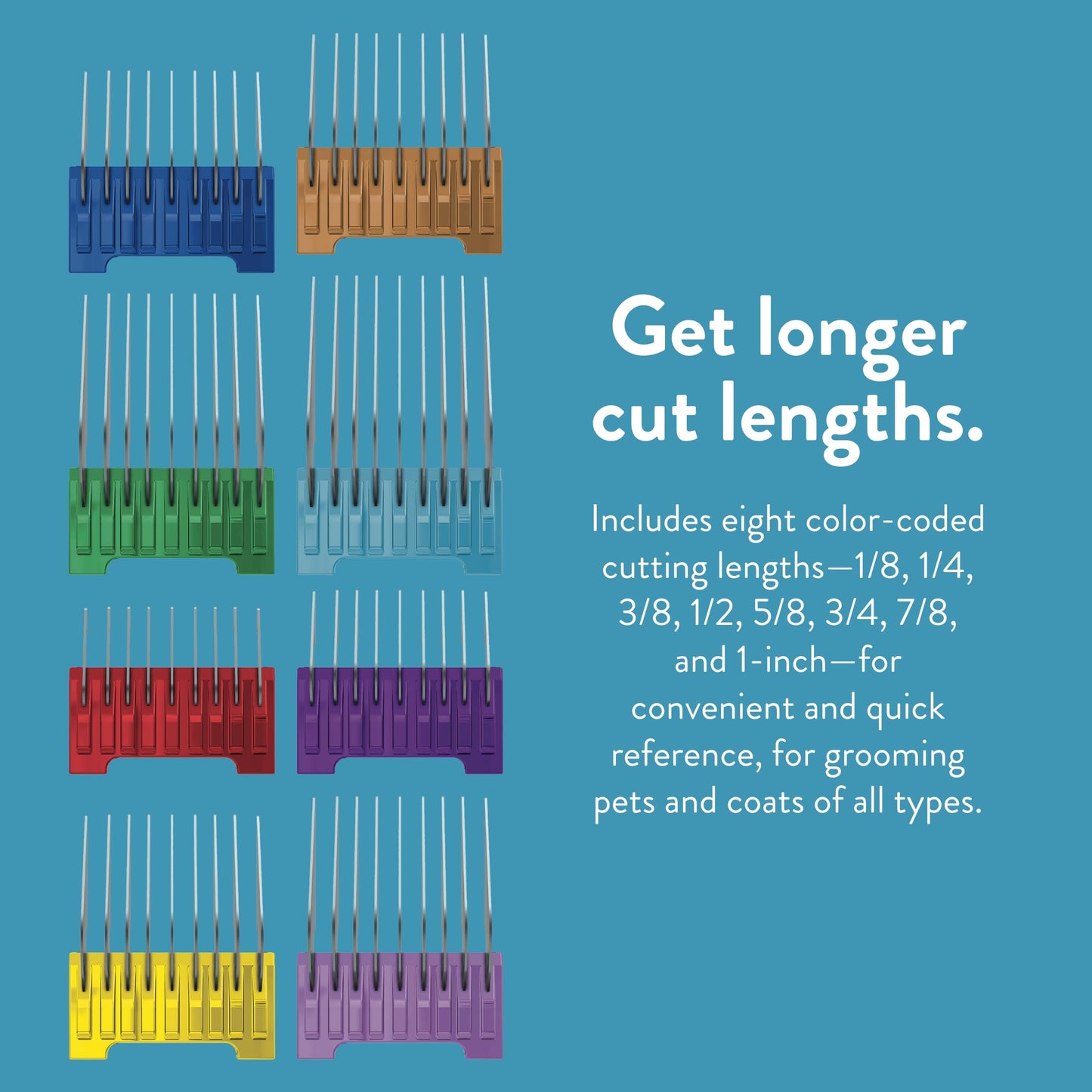 Wahl Stainless Steel Comb Set, Coloured Attachment Combs, For Wahl Arco, Belisima, Bravura and Chromstyle, Clipper and Trimmer Accessories, Storage Caddy